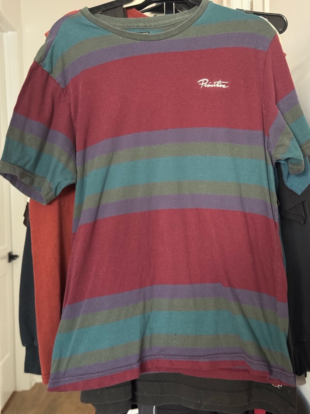 Primitive Apparel Striped T Shirt Medium Skate Streetwear Retro Color Block Tee